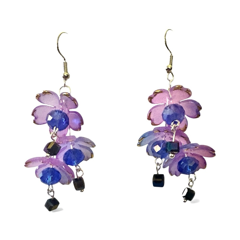 Fairy Earrings with Lucite Flowers and Crystals on 925
Stamped Hooks - Picture 3 of 7